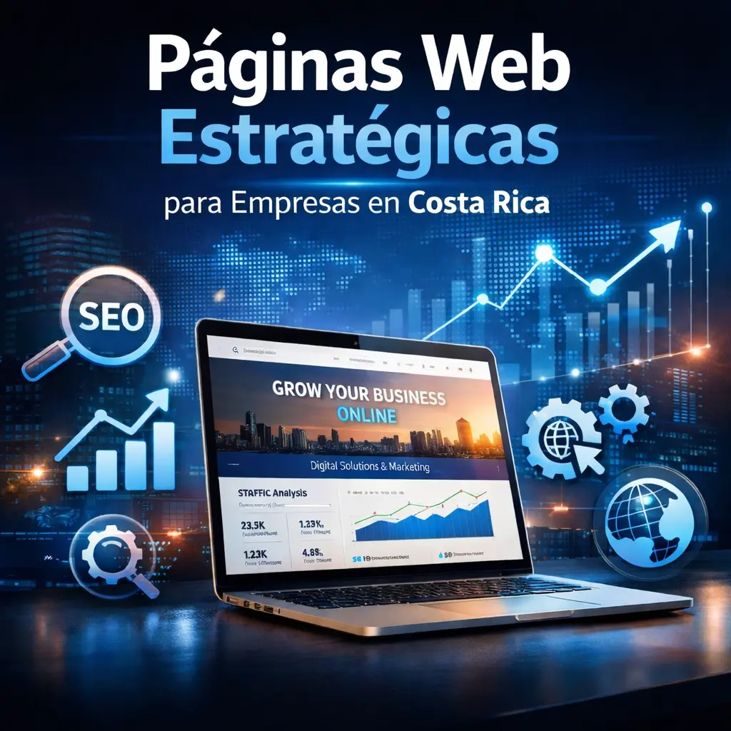 Páginas web estratégicas para empresas en Costa Rica, diseño web profesional con enfoque en SEO, crecimiento digital y optimización de negocios.
