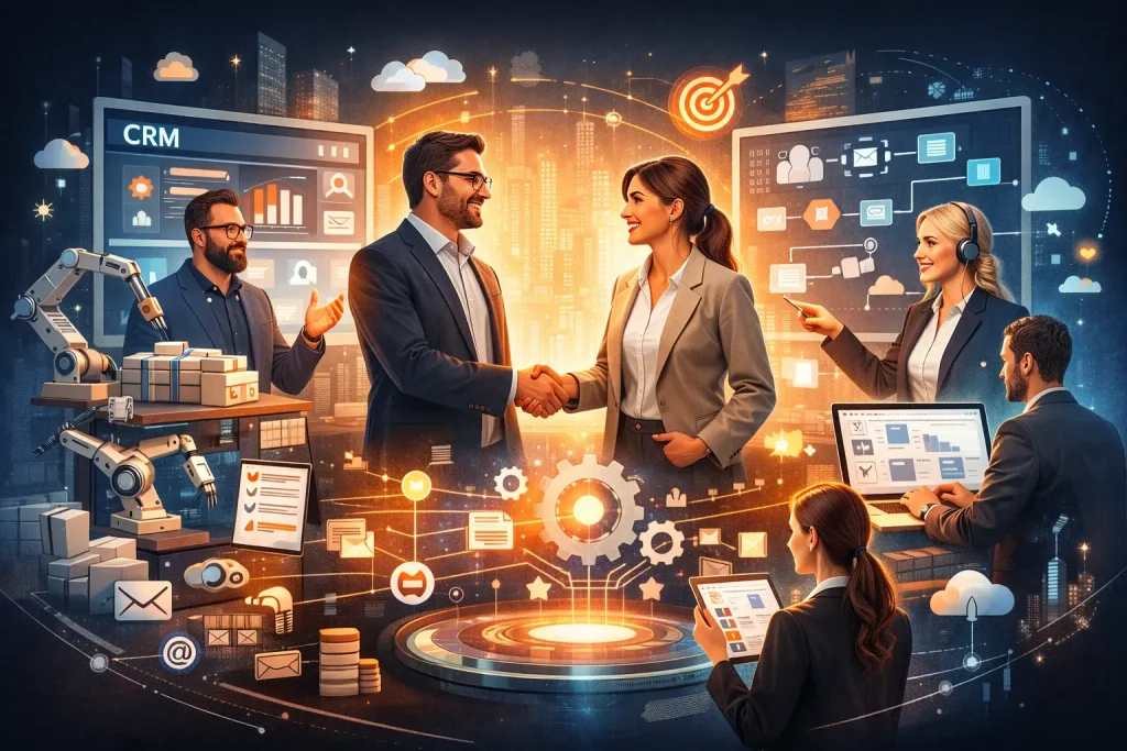 Equipo profesional colaborando como partners expertos en CRM y automatización, integrando tecnología, procesos comerciales y soluciones empresariales estratégicas.